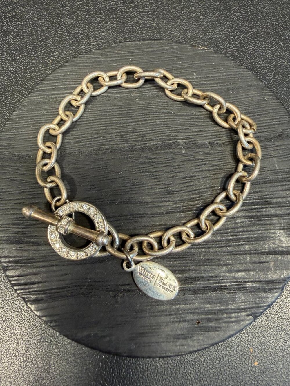 White House Black Market Silvertone Chunky Charm Bracelet, Toggle Clasp, 7",